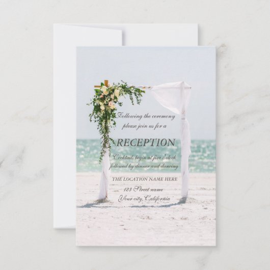 Beach Wedding Arbor Floral Reception Kaart (Voorkant)