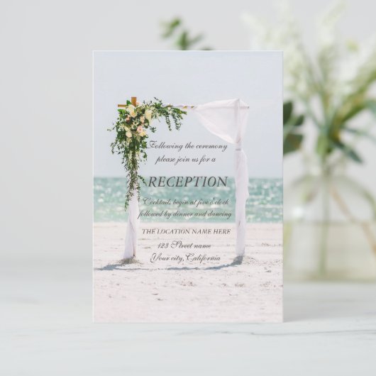 Beach Wedding Arbor Floral Reception Kaart (Staand voorkant)