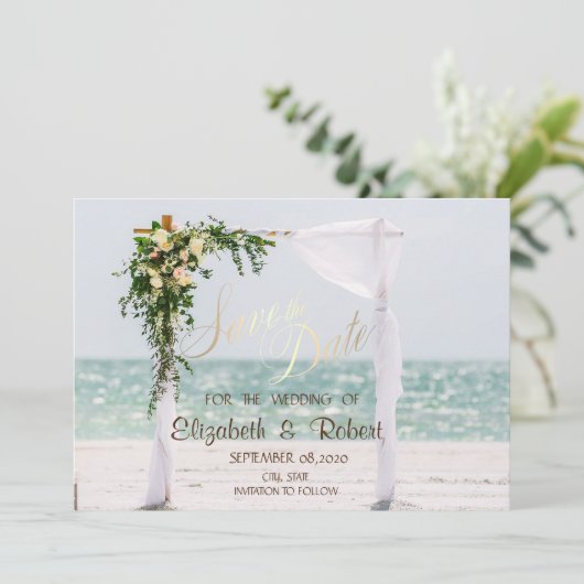 Beach Wedding Arbor Floral Save the Date (Staand voorkant)