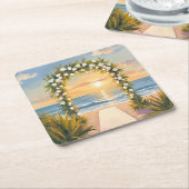 Beach Wedding Arch Floral Watercolor Kartonnen Onderzetters (Schuin)