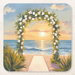Beach Wedding Arch Floral Watercolor Kartonnen Onderzetters