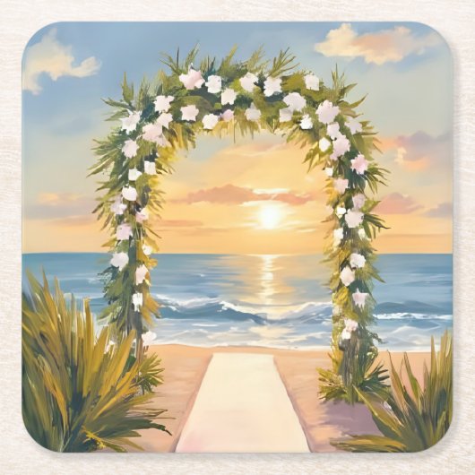 Beach Wedding Arch Floral Watercolor Kartonnen Onderzetters (Voorkant)