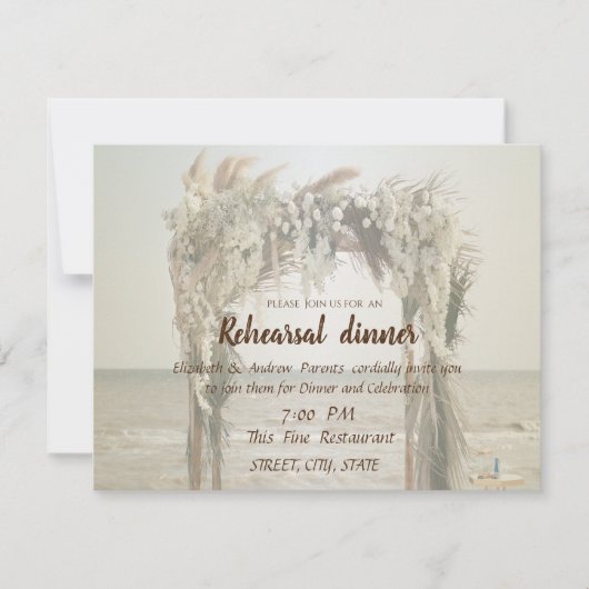 Beach Wedding Arch Rehearsal Dinner Kaart (Voorkant)
