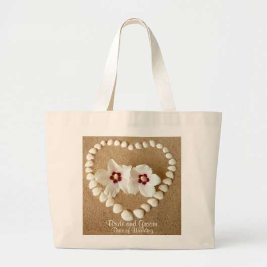 Beach Wedding Bag for Bride Names Wedding Datte Grote Tote Bag (Voorkant)