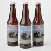 Beach Wedding Beauful Driftwood Foto Ocean Bier Etiket (Flessen)