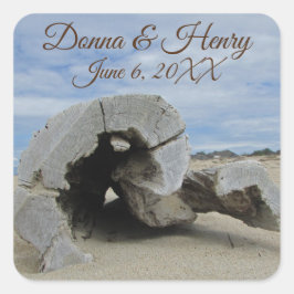 Beach Wedding Beauful Driftwood Fotozegel Vierkante Sticker