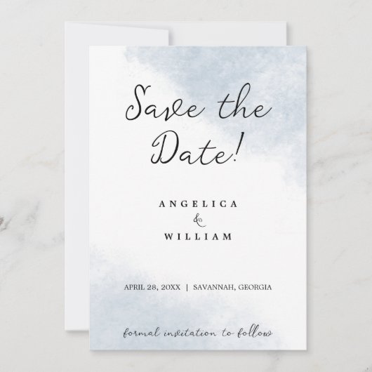 BEACH WEDDING BEWAREN DE DATUM DUSTY BLUE WATERVER KAART (Voorkant)