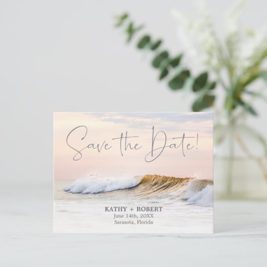 BEACH WEDDING BEWAREN HET DATUM BRIEFKAART | OCEAN (Staand voorkant)
