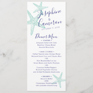 Beach Wedding Blauwgroen Blue Starfish Modern Menu