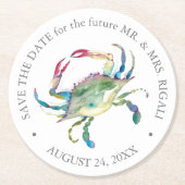 Beach Wedding Blue Crab Save the Date Ronde Kartonnen Onderzetter (Voorkant)