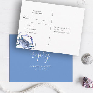 Beach Wedding Blue Crab Waterverf RSVP Briefkaart