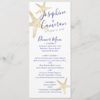 Beach Wedding Blue Gold Starfish Modern Menu