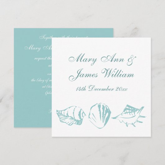 Beach Wedding Blue Seashells Kaart (Voorkant / Achterkant)