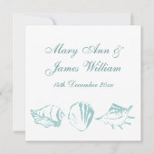 Beach Wedding Blue Seashells Kaart (Voorkant)