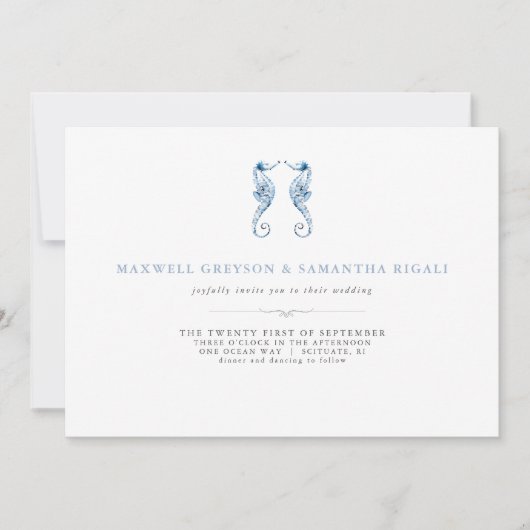 Beach Wedding Blue Waterverf Seapaarden Kaart (Voorkant)