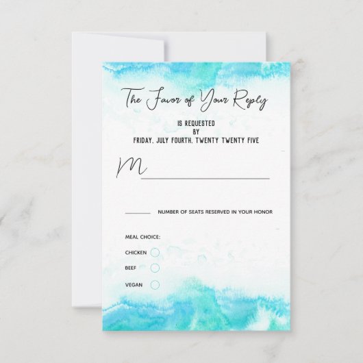 Beach Wedding Blue Waves Meal Choice Response Kaar RSVP Kaartje (Voorkant)