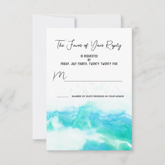 Beach Wedding Blue Waves RSVP Response Kaart (Voorkant)
