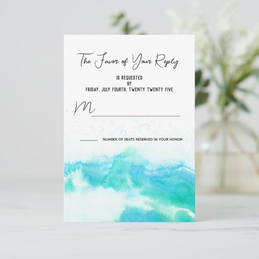 Beach Wedding Blue Waves RSVP Response Kaart (Staand voorkant)