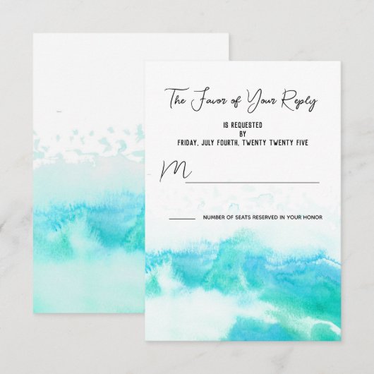 Beach Wedding Blue Waves RSVP Response Kaart (Voorkant / Achterkant)