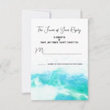 Beach Wedding Blue Waves RSVP Response Kaart