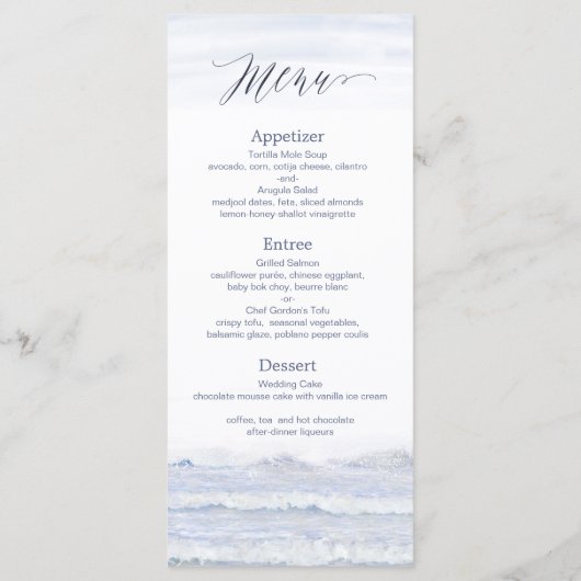 Beach Wedding, Blue White Waterverf Wedding Programmakaart (Achterkant)
