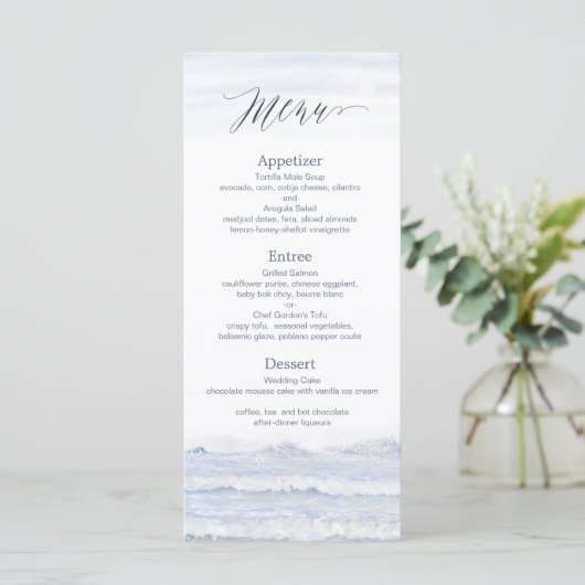 Beach Wedding, Blue White Waterverf Wedding Programmakaart (Staand voorkant)