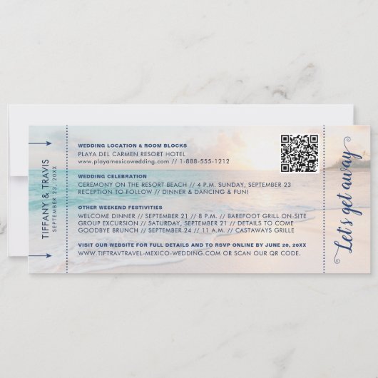 Beach Wedding Boarding Pass All-in-One Kaart (Achterkant)