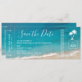 Beach Wedding Boarding Pass Moody Blauwgroen Ocean Save The Date (Voorkant / Achterkant)