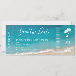 Beach Wedding Boarding Pass Moody Blauwgroen Ocean Save The Date