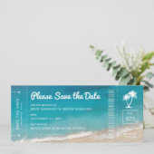 Beach Wedding Boarding Pass Moody Blauwgroen Ocean Save The Date (Staand voorkant)