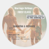Beach Wedding Boarding Pass Romantic Beach  Ronde Sticker (Voorkant)