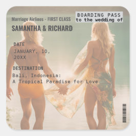 Beach Wedding Boarding Pass Romantic Beach  Vierkante Sticker