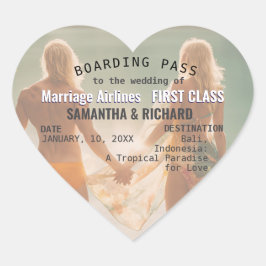 Beach Wedding Boarding Pass Romantic  Hart Sticker