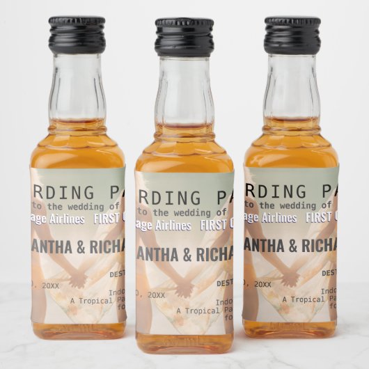 Beach Wedding Boarding Pass Romantic  Likeurfles Etiket (Flessen)