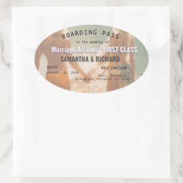 Beach Wedding Boarding Pass Romantic  Ovale Sticker