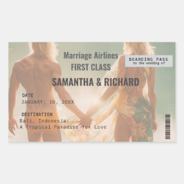Beach Wedding Boarding Pass Romantic  Rechthoekige Sticker