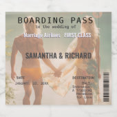 Beach Wedding Boarding Pass Romantic  Sparkling Wijnetiket (Enkel label)