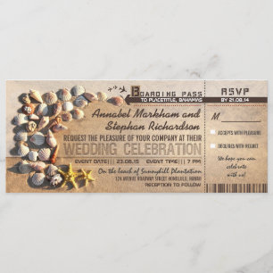 Beach Wedding Boarding Pass Tickets - Uitnodiginge Kaart