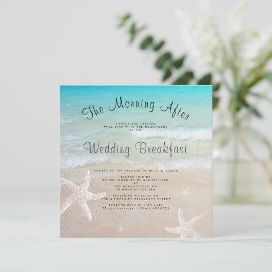 Beach Wedding Breakfast Square Invitaties Kaart (Staand voorkant)