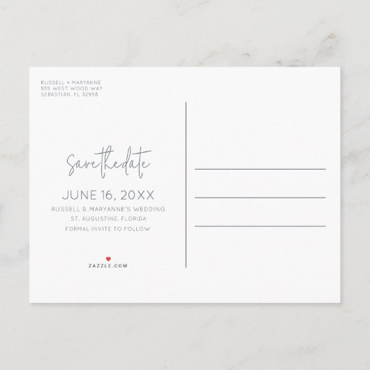 Beach Wedding Budget sparen de Datum Aankondigingskaart (Achterkant)