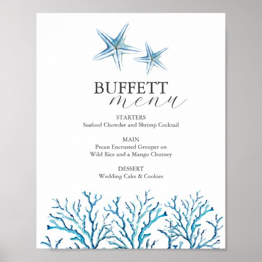 Beach Wedding Buffett Sign Waterverf Starfish Poster (Voorkant)