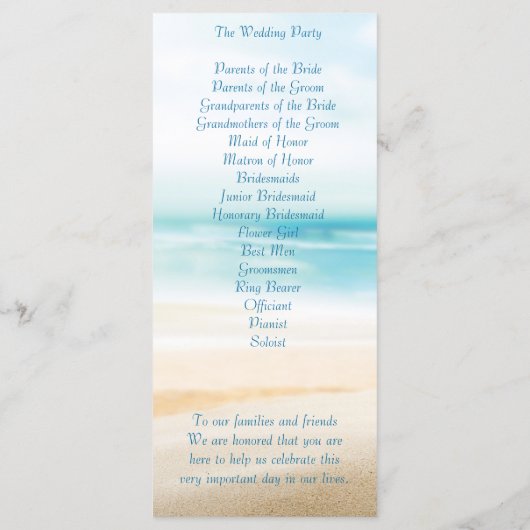 Beach Wedding Ceremony-programma's Programmakaart (Achterkant)