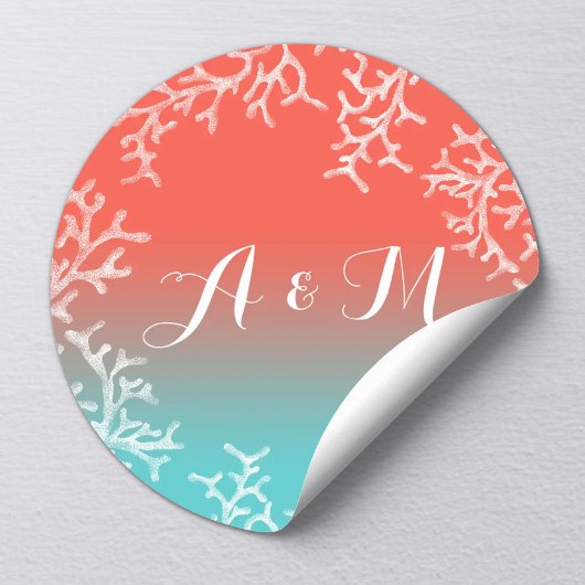 Beach Wedding Coral Reef Starfish Favor Ronde Sticker