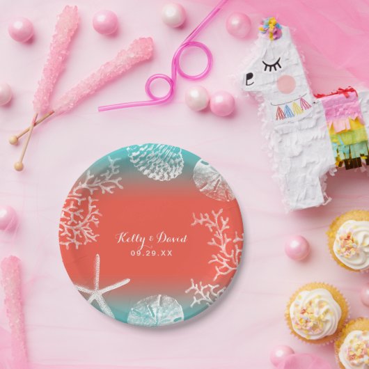 Beach Wedding Coral Reef & Starfish Papieren Bordje (Feest)