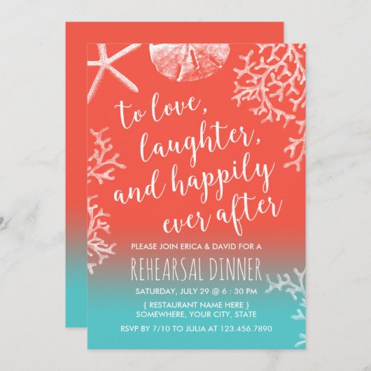 Beach Wedding Coral Reef Starfish Rehearsal Dinner Kaart (Voorkant / Achterkant)