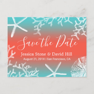 Beach Wedding Coral Reef Starfish Save the Date Aankondigingskaart