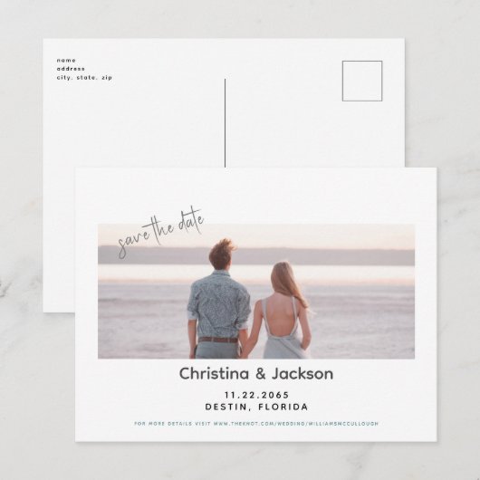 Beach Wedding Couple Foto opslaan Datum Briefkaart (Voorkant / Achterkant)