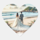 Beach Wedding Couple Hart Sticker (Voorkant)