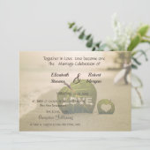 Beach Wedding Couple, Love Invitation Kaart (Staand voorkant)