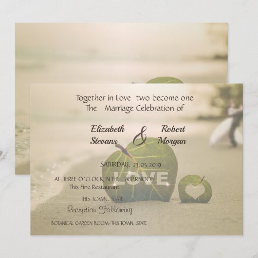Beach Wedding Couple, Love Invitation Kaart (Voorkant / Achterkant)